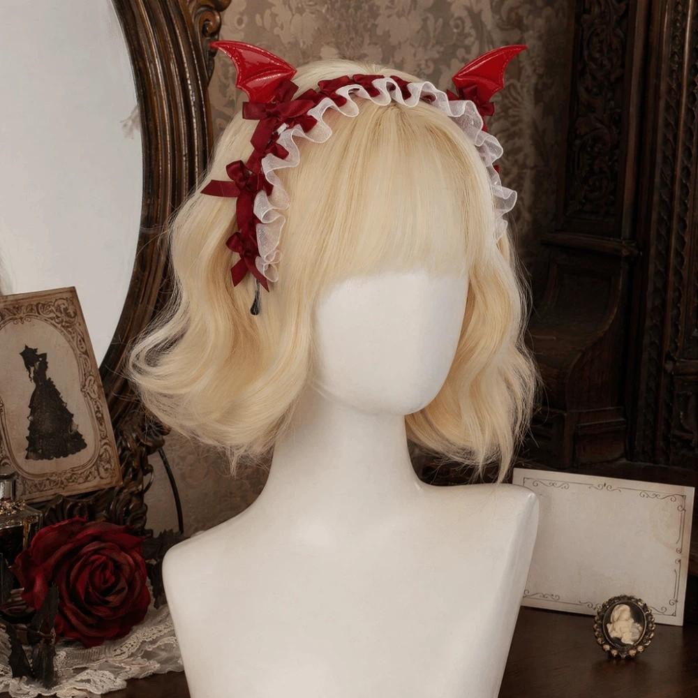 Bow Little Devil Headband Ruffle Lace Gothic Headpiece Hair Band Bat Hair Hoop Witch Costume