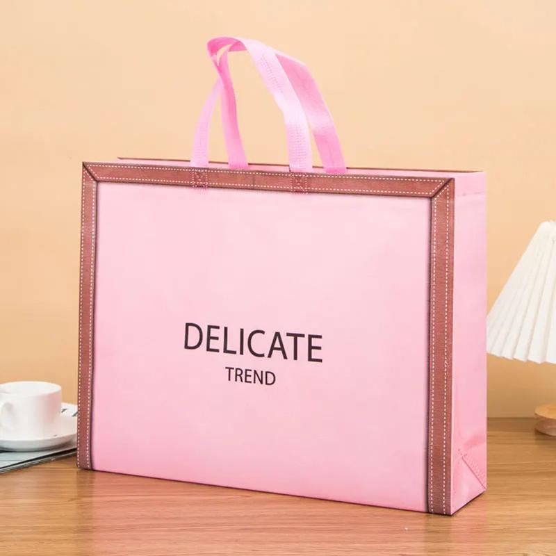10PCS Rose Printing Packaging Shopping Bag Handle Waterproof Non Woven Fabric Gift Bags Black Clothing Store HandBag