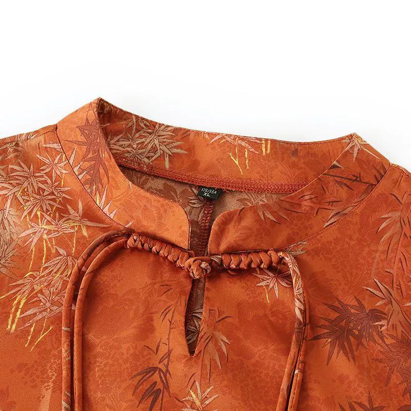 Women's Spring and Summer Chinese Style Seven-minute Sleeve T-shirt Middle-aged and Elderly Simple Button Pullover Tops
