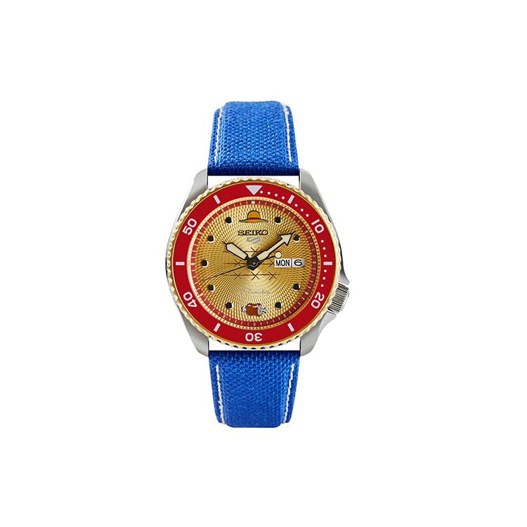Seiko Reloj SEIKO5 Movimiento Mecánico Correa de Cuero Relojes para Hombre Esfera Roja SRPF60K1