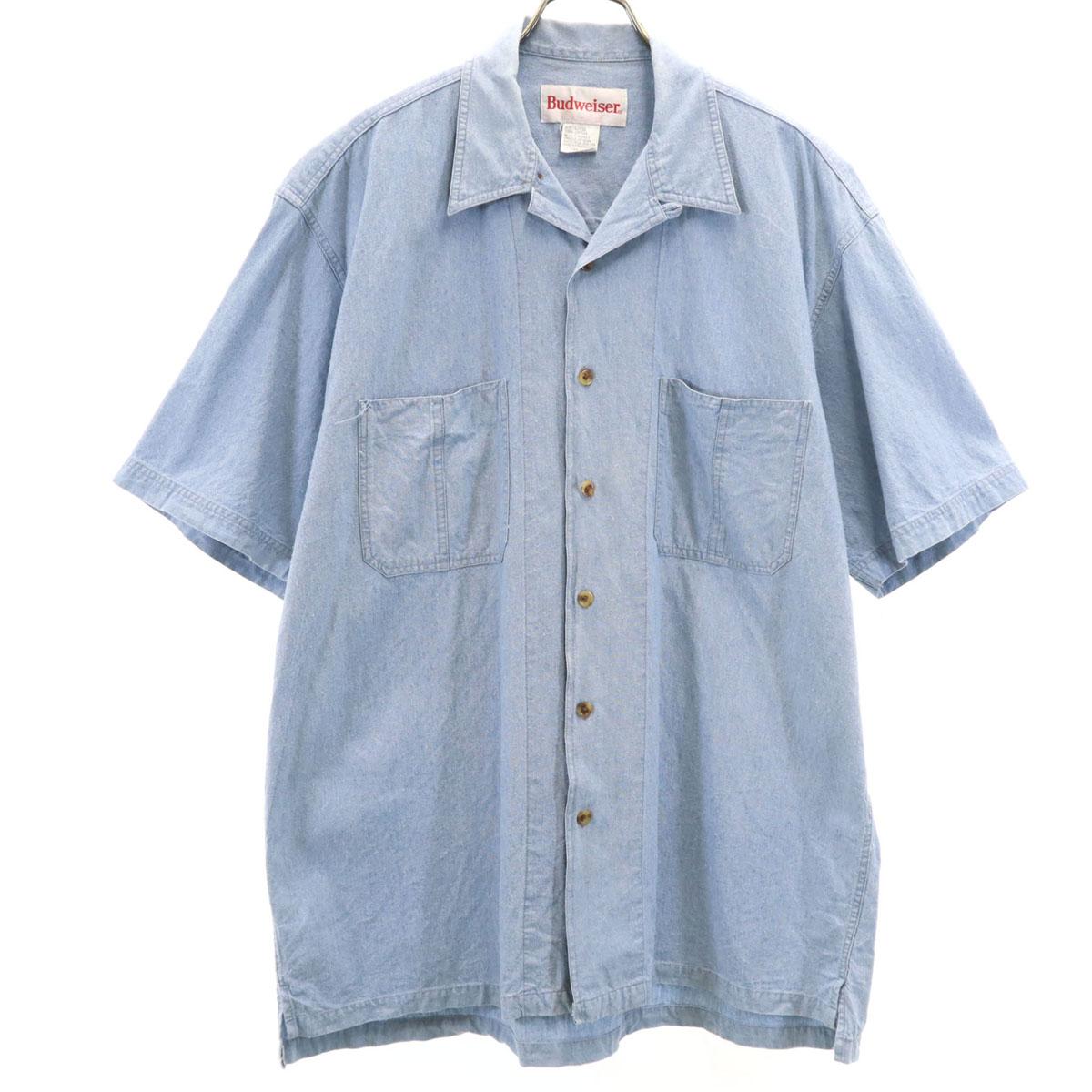 

Budweiser Old Рубашка с коротким рукавом, с открытым воротником, L, синяя, мужская, б/у