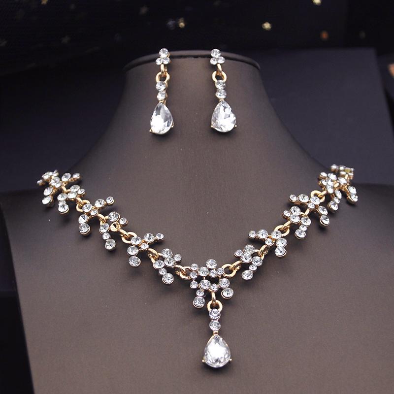 Princess Crown Bridal Jewelry Sets for Girls Blue Tiaras Choker Necklace Sets Bride Wedding Dress Prom Jewelry Accessories