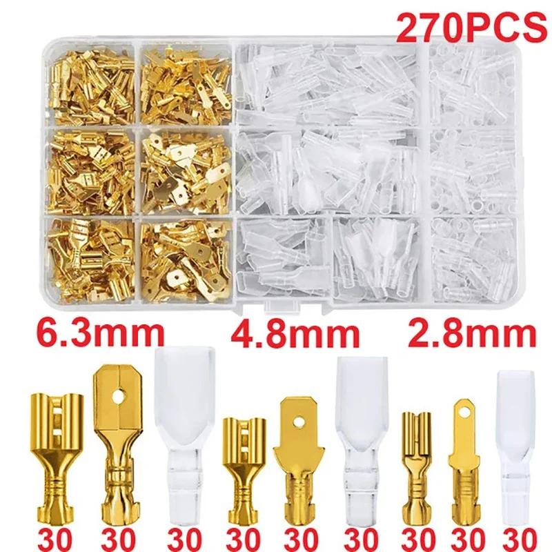 120/270/315PCS Splice Male and Female Wire Spade Connector Crimp Terminal Block Assortment Kit Golden with Insulating Sleeve
