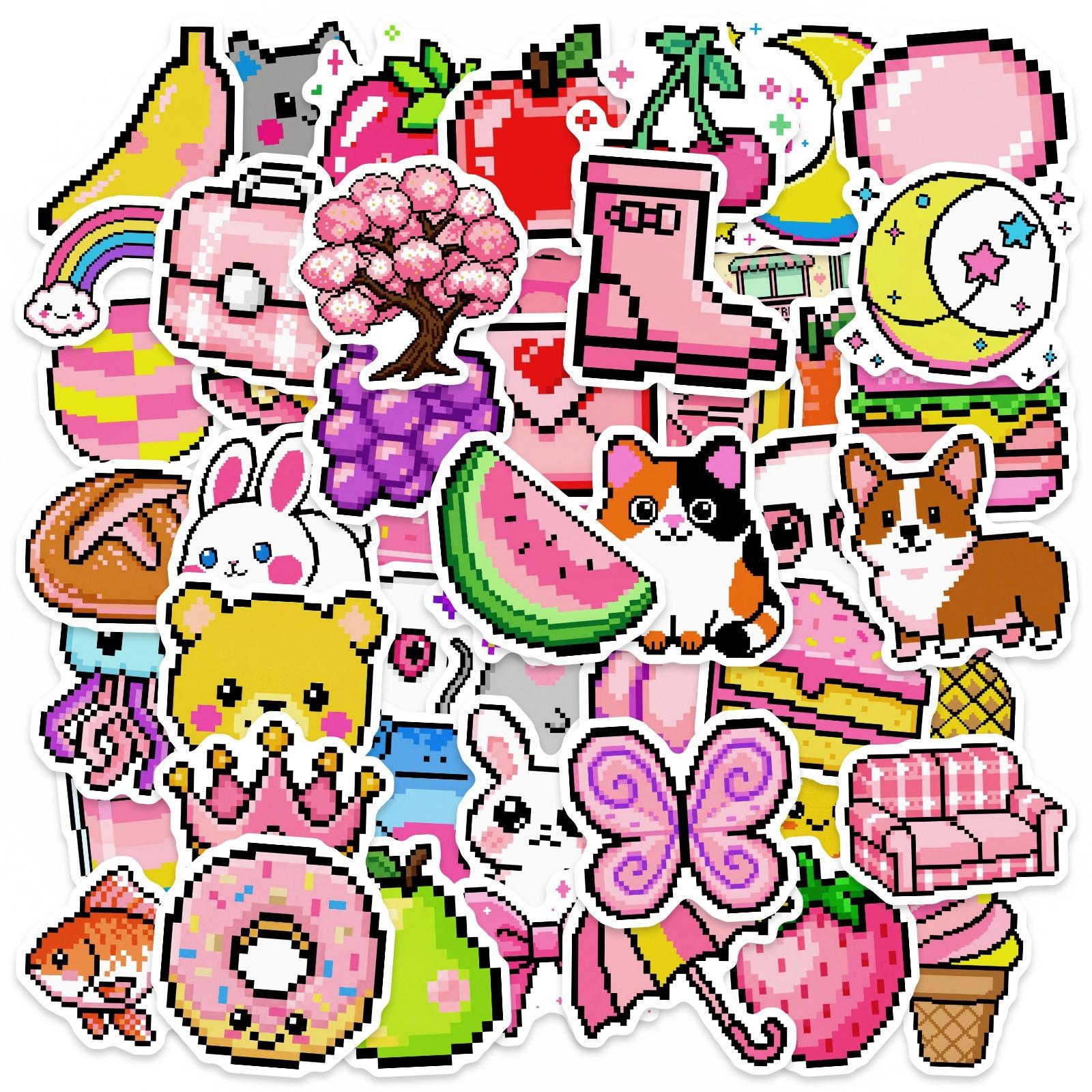 

50 Mosaic Stickers Small Fresh Fruits Animals Mix And Match Daily Materials Waterproof Graffiti Stickers
