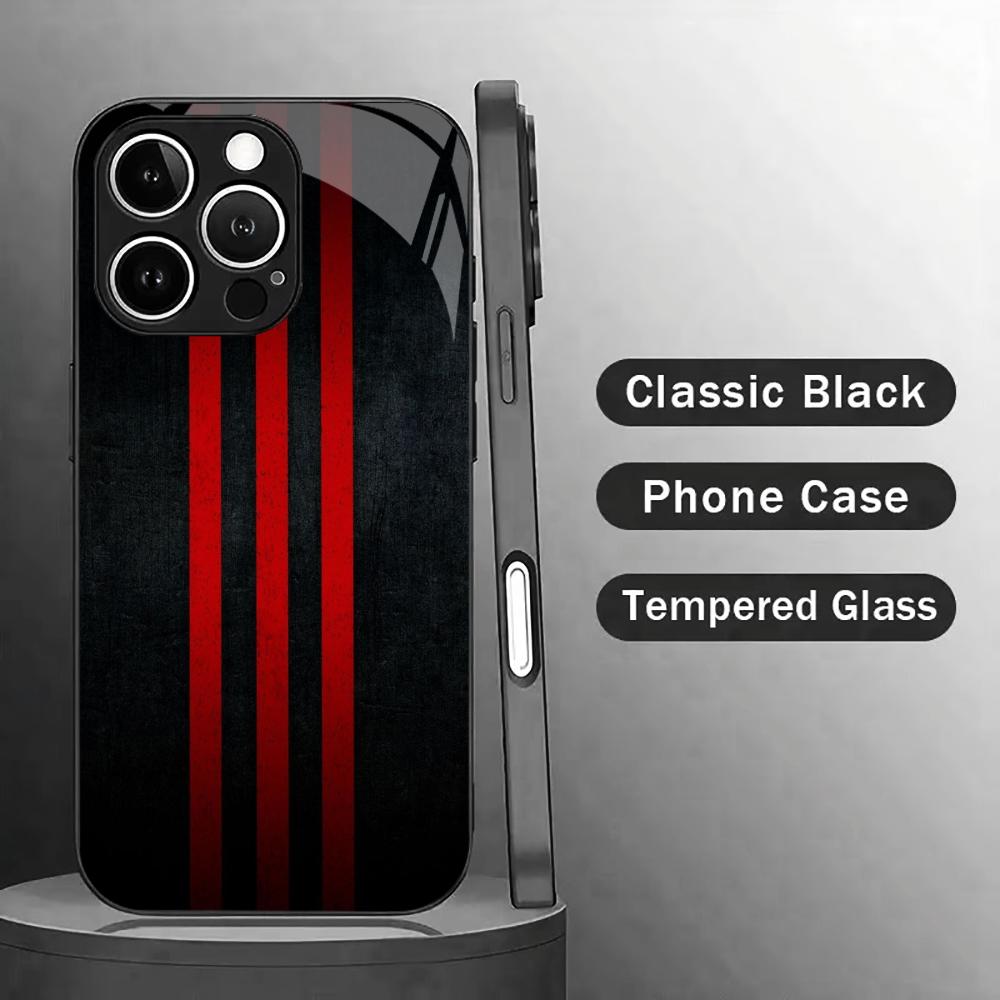 Black & Red Vertical Stripes Glass Phone Case Mobile Phones for Iphone 17 Pro Max Cover for iPhone 17 16 15 14 13 12 Pm Pro Plus