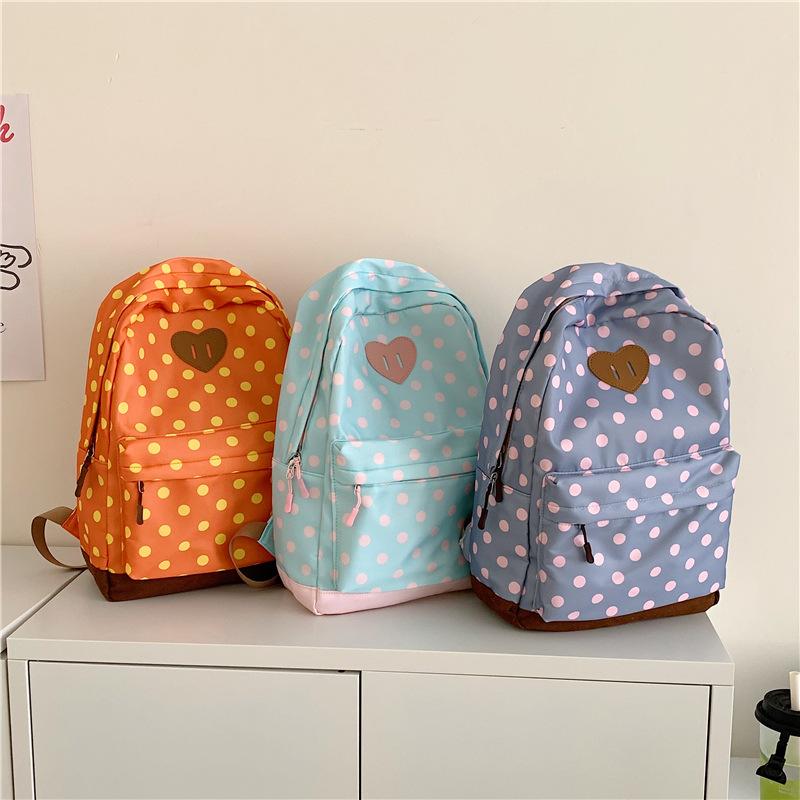 Mochila Escolar Coreana Vintage Bolinhas Mochila Feminina Grande Capacidade Versátil Mochila Escolar Estudante Casual Leve Impermeável Mochila Esportiva