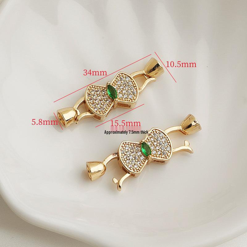 14K Gold-Filled Zircon Bow Connector Clasp with Fan-shaped Pearl for DIY Jewelry Accessories