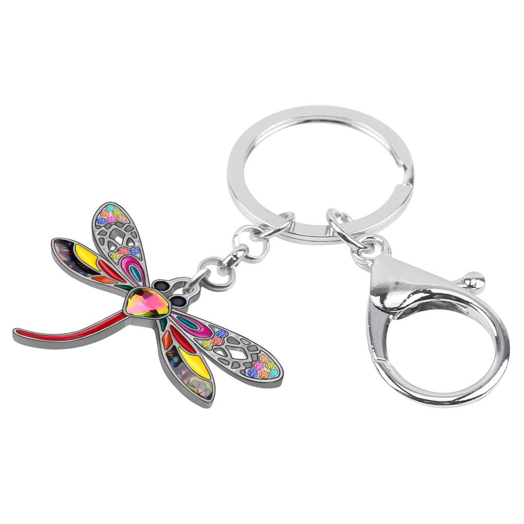 WEVENI Alloy Crystal Dragonfly Keychain, Insect Charm, Enamel Jewelry for Women and Girls, Carpet Bag Accessory, Multicolor, 29mm x 45mm