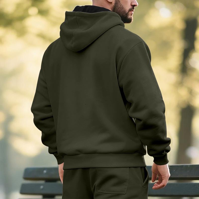 Men's Plus Velvet Solid Color Casual Sports Hoodie for Fall/Winter