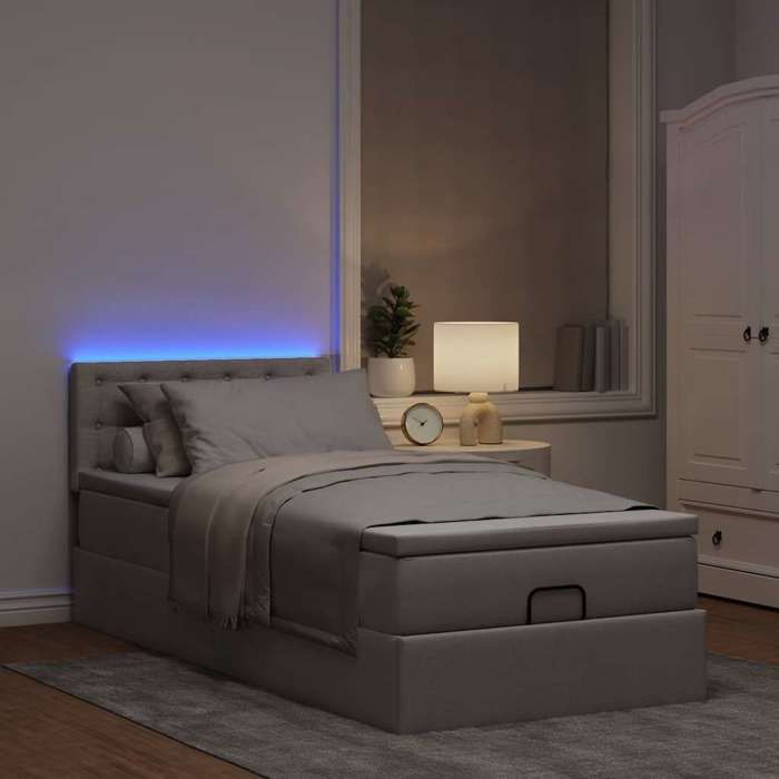 Cadre de lit avec matelas - Maison Exclusive - Tissu taupe - 100x200 cm - Rangement ottoman LED