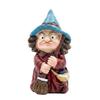 Halloween Themed Photography Prop Witch on Broomstick Resin Figurine, Gnome Statue with Wizard Hat, Decoration Vintage Spooky Decor for Shelf