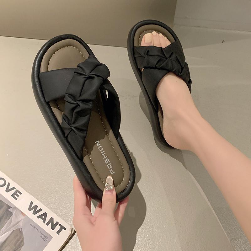 Platform Slippers Women's Summer Outer Wear 2025 New Feeling Cross Strap Fashion One-word Women's Sandals Casual Sandals