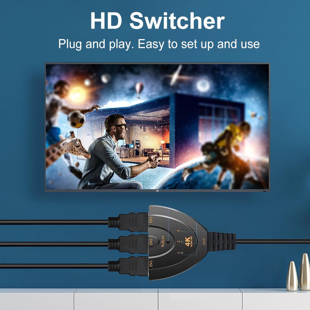 3-Port HDMI-Compatible Switcher Selector 4K/1080P with 1.8FT HDMI-Compatible Cable 3 in 1 Out for PS4 Xbox DVD Player Fire Stick
