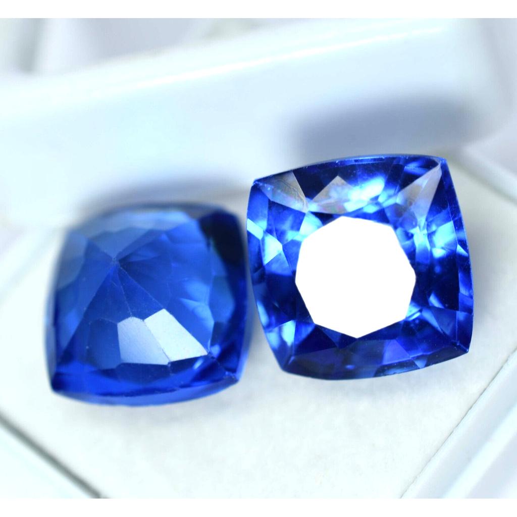 Natural Blue Tanzanite Loose Gemstone 17.15 Ct Square Cushion Pair for Jewelry Making and Crafts