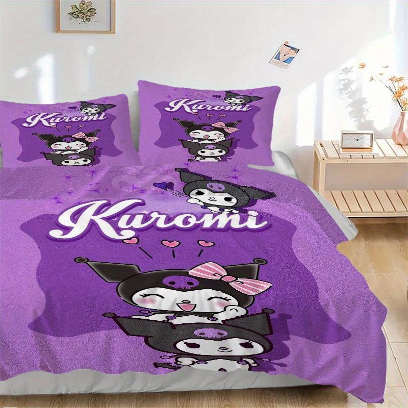 

3 шт. Набор стеганых одеял Sanrio Фиолетовая Куроми с принтом Мягкое и удобное пододеяльник для спальни, гостевой комнаты Декоративный комплект постельного белья S080 135x200cm