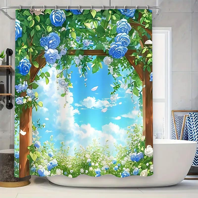 

Elegant Blue Rose Garden Shower Curtain Transforming Your Bathroom Into A Serene Natural Retreat Waterproof Durable Easy-Clean W60H190(CM)-1 Pcs