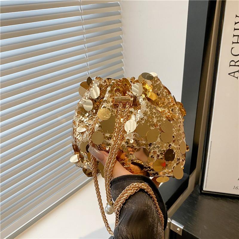 

Sequin trend fashion bucket bag new niche design chain shoulder messenger bag золотой