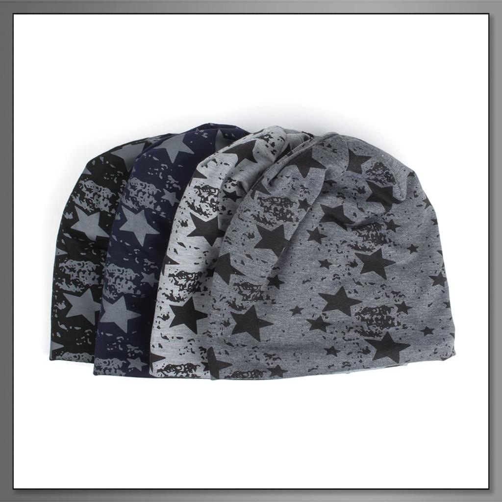 BUZZxSELECTION Men's CAP170 (Dark Gray) Knit Cap with Star Design, Fleece-Lined, Perfect for Fall and Winter