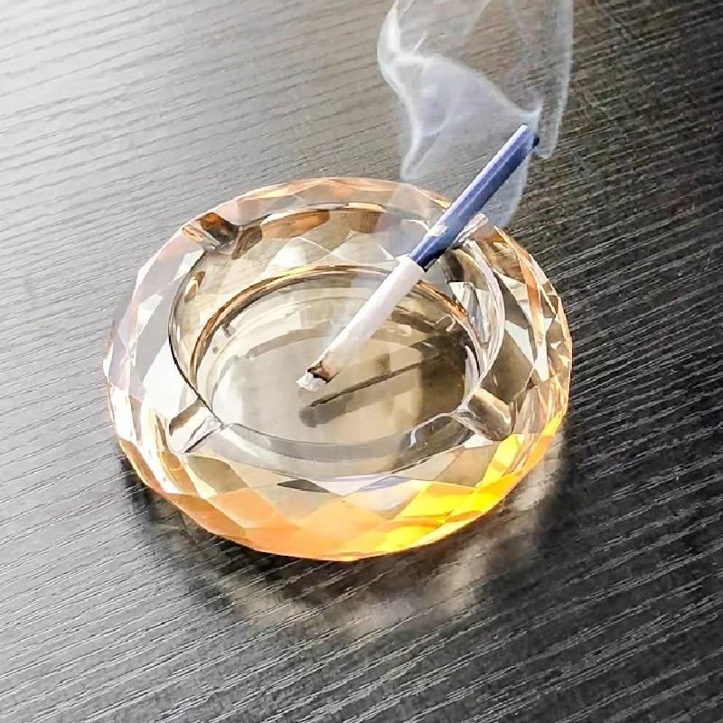 Crystal Glass Ashtray Creative Office Home Hotel Restaurant Round Ashtray Diamond Ashtray Desktop Anti-fly Ash Home Decoration