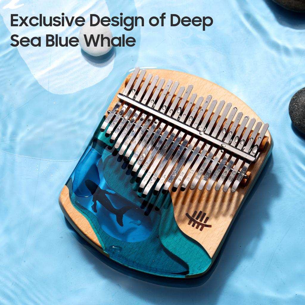 Hluru Kalimba Piano De Pulgar 21 Teclas Madera De Haya Pulgar Dedo Piano Instrumento Musical Portátil Azul