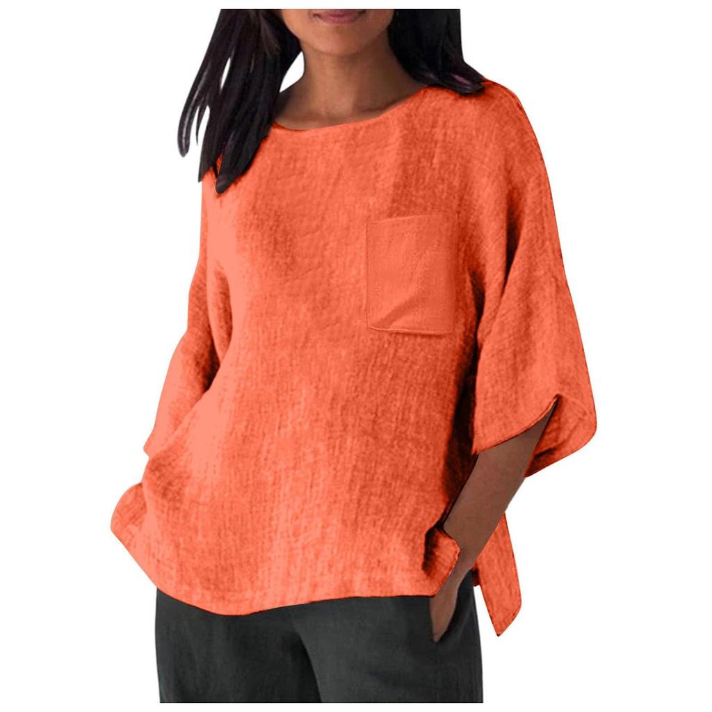 Women's Casual Loose-Fit Linen 3/4 Sleeve Top