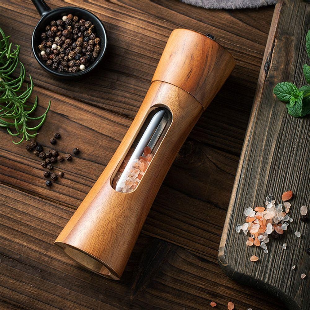 

1/2Pcs Wooden Salt and Pepper Mill Manual Sea Salt Jar Spice Grinder Wooden Pepper Bottle Seasoning