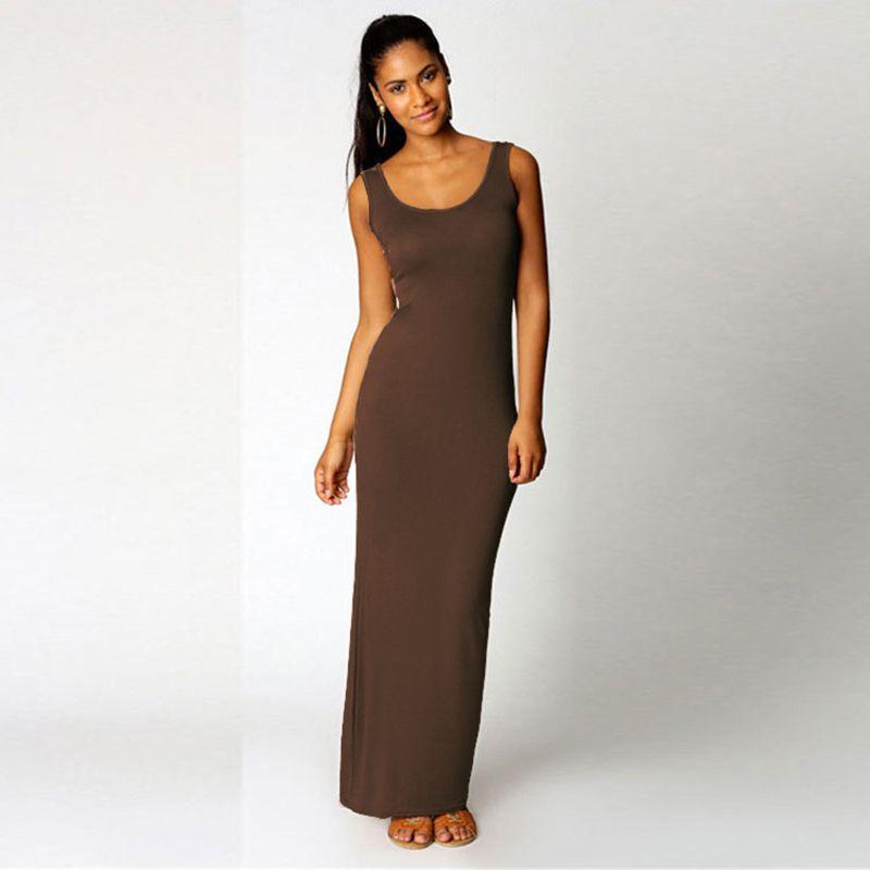 Bodycon Sleeveless Women Maxi Dress Oneck Casual Beach Long Tank Sundress