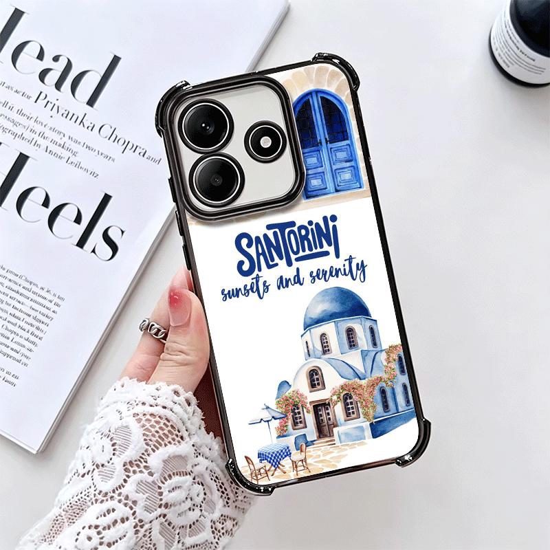 Santorini Greece Summer Plating Phone Case For Xiaomi Redmi Note 14 15 Pro Plus 13 12 11 11S 11T 10 9S 9 5G Anti-Fall Airabag Co