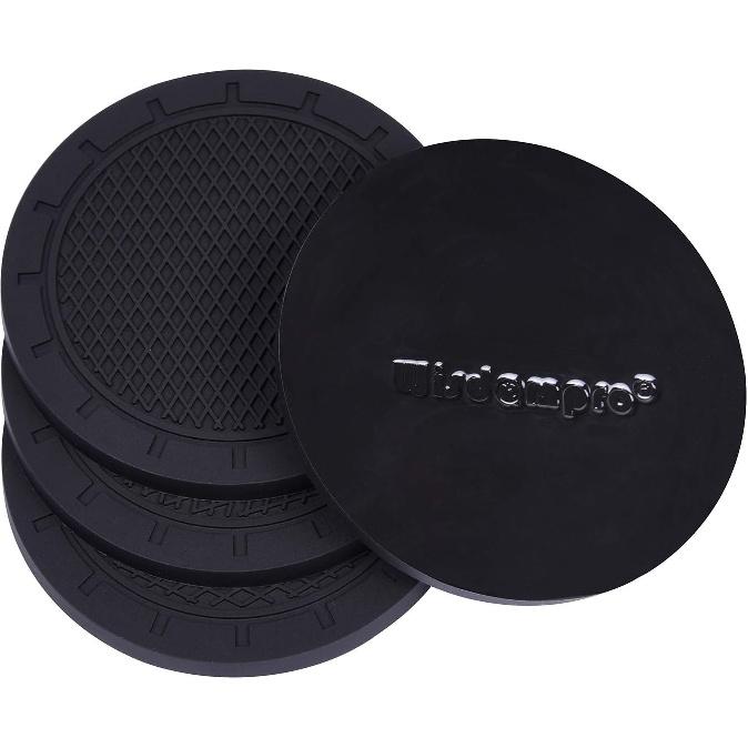 Wisdompro Car Coasters, 4 Pack 3 Inch Diameter Car Cup Coaster, Black | Dustproof PVC Car Cup Holder Insert Coaster, Anti Slip Universal Vehicle