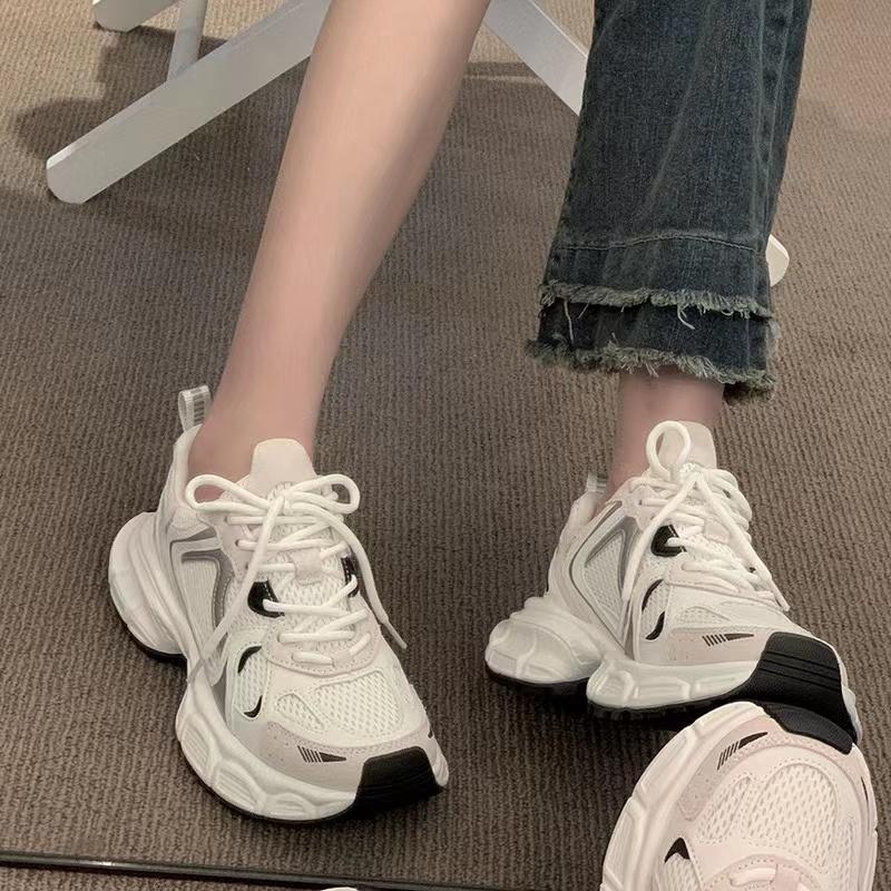 Fashion New Size 35-40 Women White Sneakers Leather Mesh High Heels for Women Casual Lace Up Shoes Fashion Platform Shoes Trend