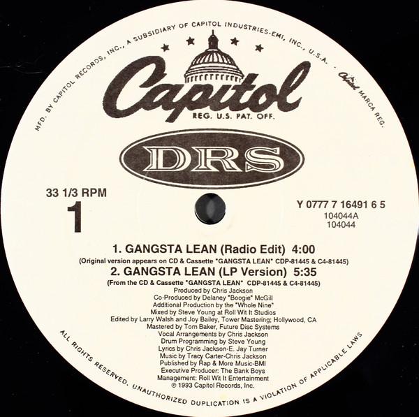 

12inch Record D.R.S. - Gangsta Lean Y16491 Capitol Records 1993 US Soul/Funk Used