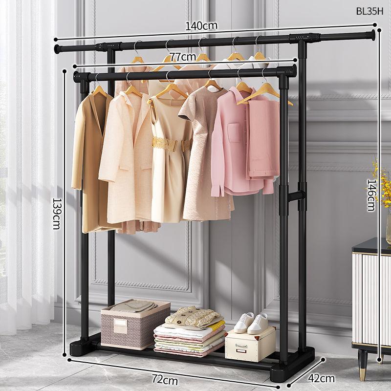 Plastic Floor-Standing Balcony and Bedroom Clothes & Hat Rack, with Folding Drying Pole and Storage.