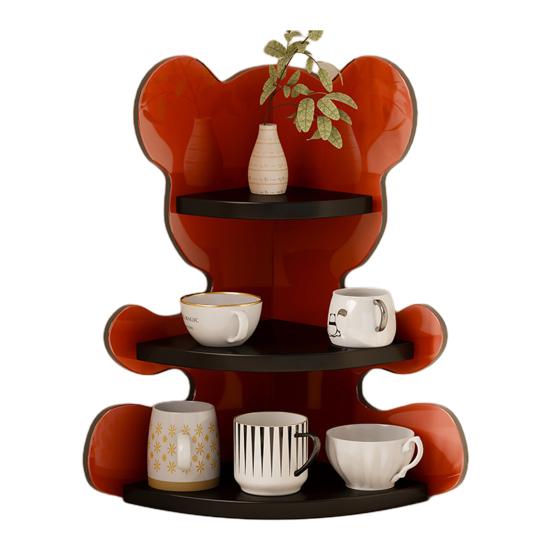 Corner Cup Holder Shelf 3-Tier Wood Kitchen Organizer for Mugs Coffee Cups Space-Saving Desktop Storage Rack for Countertop