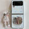 Cute Kawaii Hello Kitty Phone Case with Rhinestone Mirror  Beaded Lanyard For Samsung Galaxy Z Flip 7 6 5 4 3 Plaid Star Foldabl