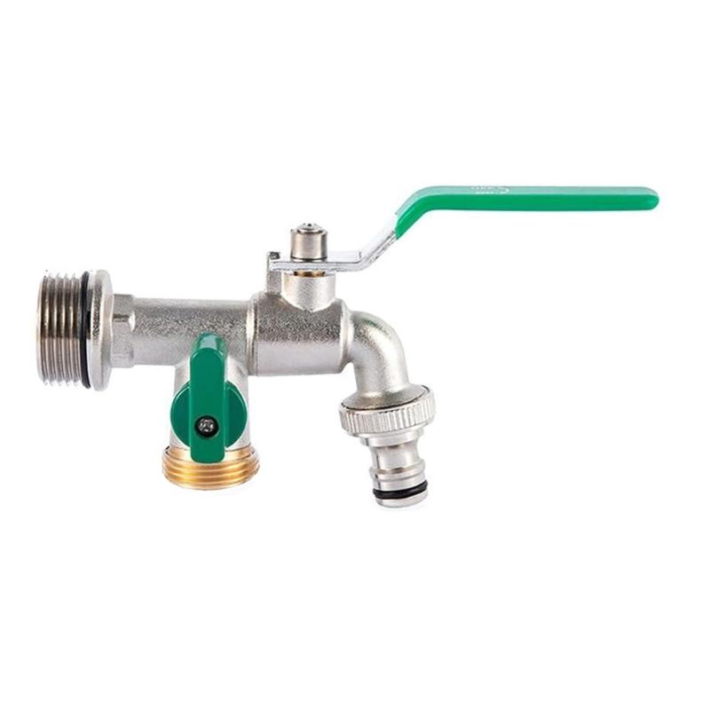 

Sturdy 3/4Inch Double Brass Spigot Weather Resistant Includes Hose Connectors Suitable for Garden and Washing Machine зелёный