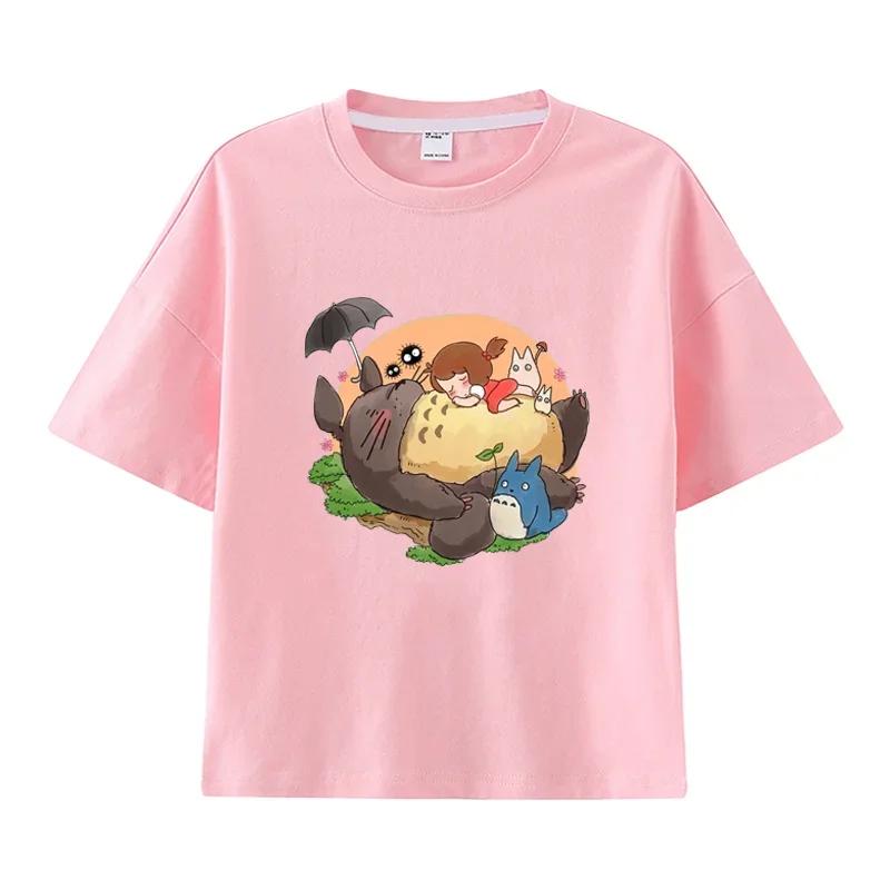 Летняя детская футболка с принтом Тоторо Хаяо Миядзаки, короткий рукав, уличная мода, одежда для девочек, милая и забавная детская футболка, топ 130