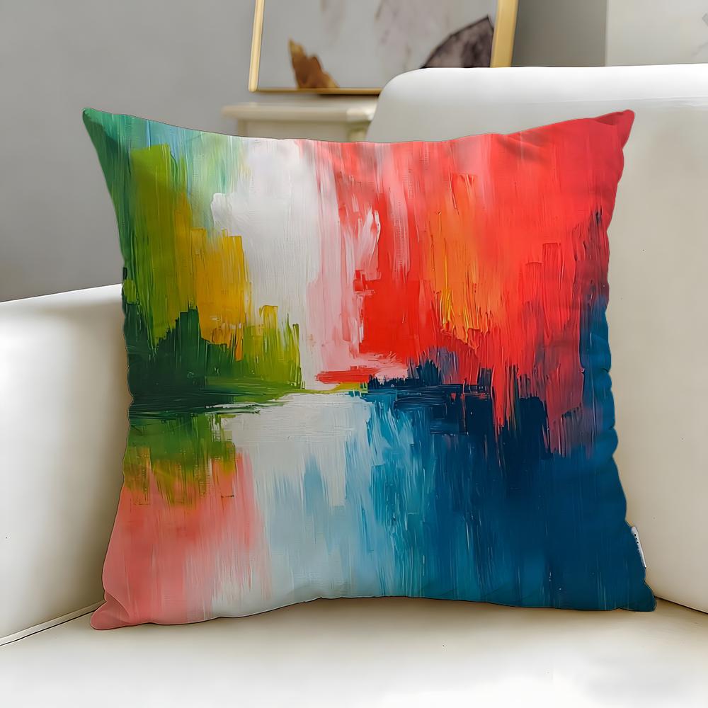 Classic Art Theme Color Paint Cushion Cover Soft & Easy-Wash Pillow Case – Versatile for Couch, Bed, Travel and Office