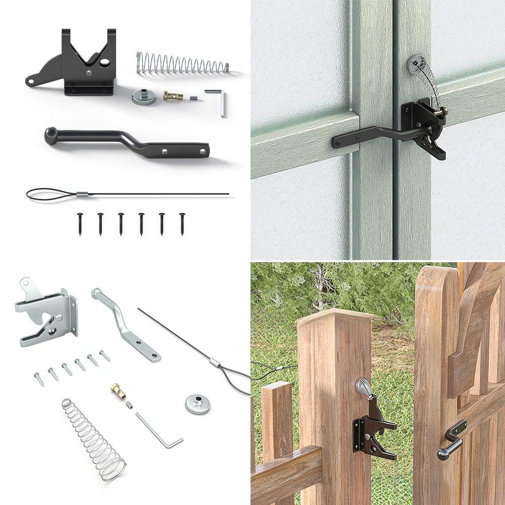 Metal Self-Locking Gate Latch Heavy Duty Spring Cable Pull Fence Gate Latch with Bolt Automatic Slam Catch