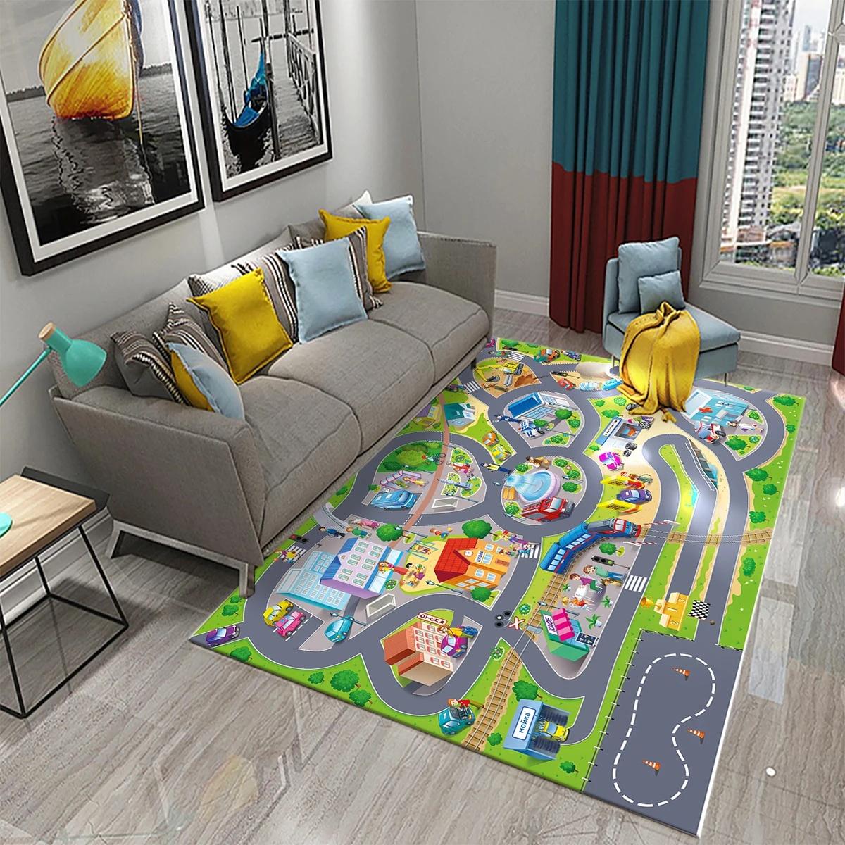 Alfombra de tráfico para niños, alfombra de juguetes de coches de dibujos animados para niños y niñas, alfombras educativas de vida urbana, alfombra de juegos multicolor para dormitorio de bebé y guardería 40x60cm