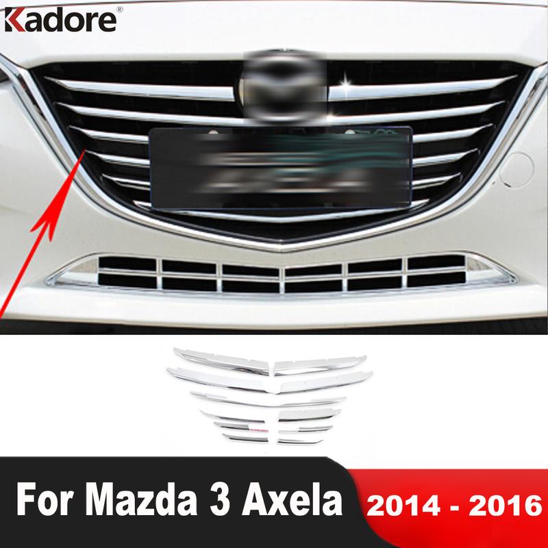 Front Center Grille Grills Cover Trim For Mazda 3 Axela 2014 2015 2016 Chrome Car Head Racing Grill Frame Trims Accessories