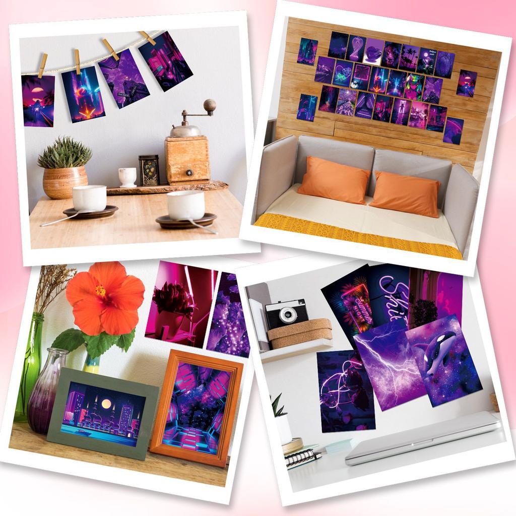 50 Wall Cards Purple Love Niche Abstract Art Bedroom Postcard Photo Frame Wall Wall Card