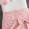 2026 Spring/Summer Girls' Asymmetrical Shoulder Camisole and Sweet Jacquard Bow Skort Set