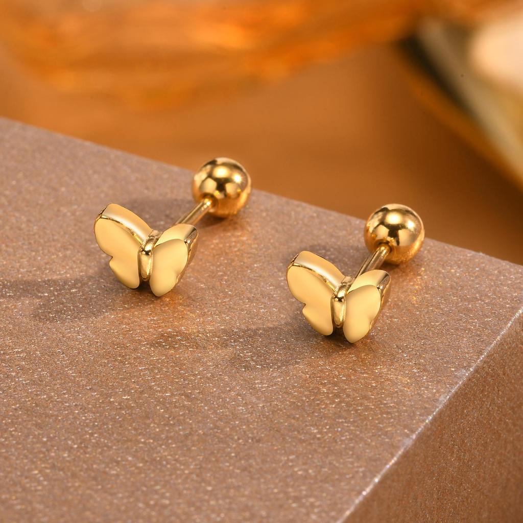 Cute Micro Cubic Zircon Heart Shape Stud Earrings For Women Girls Stainless Steel Butterfly Earring Ear Piercing Jewelry Gift