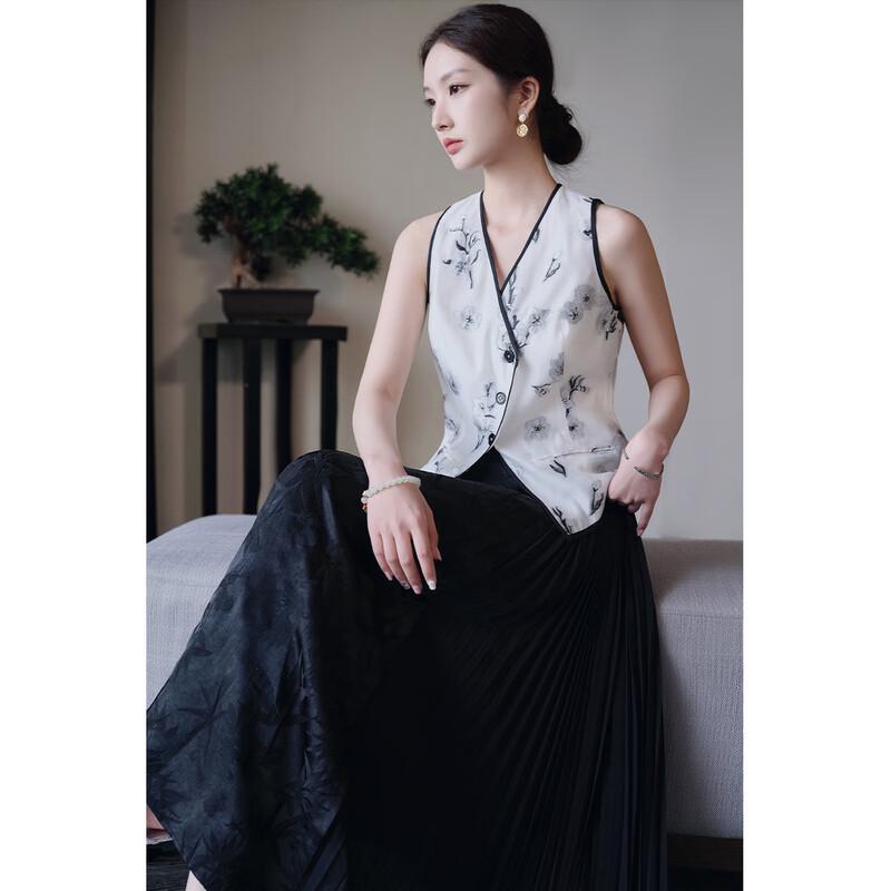 JK&JS Huabuwu Ink Wash Floral Print Chinese Style V-Neck Vest