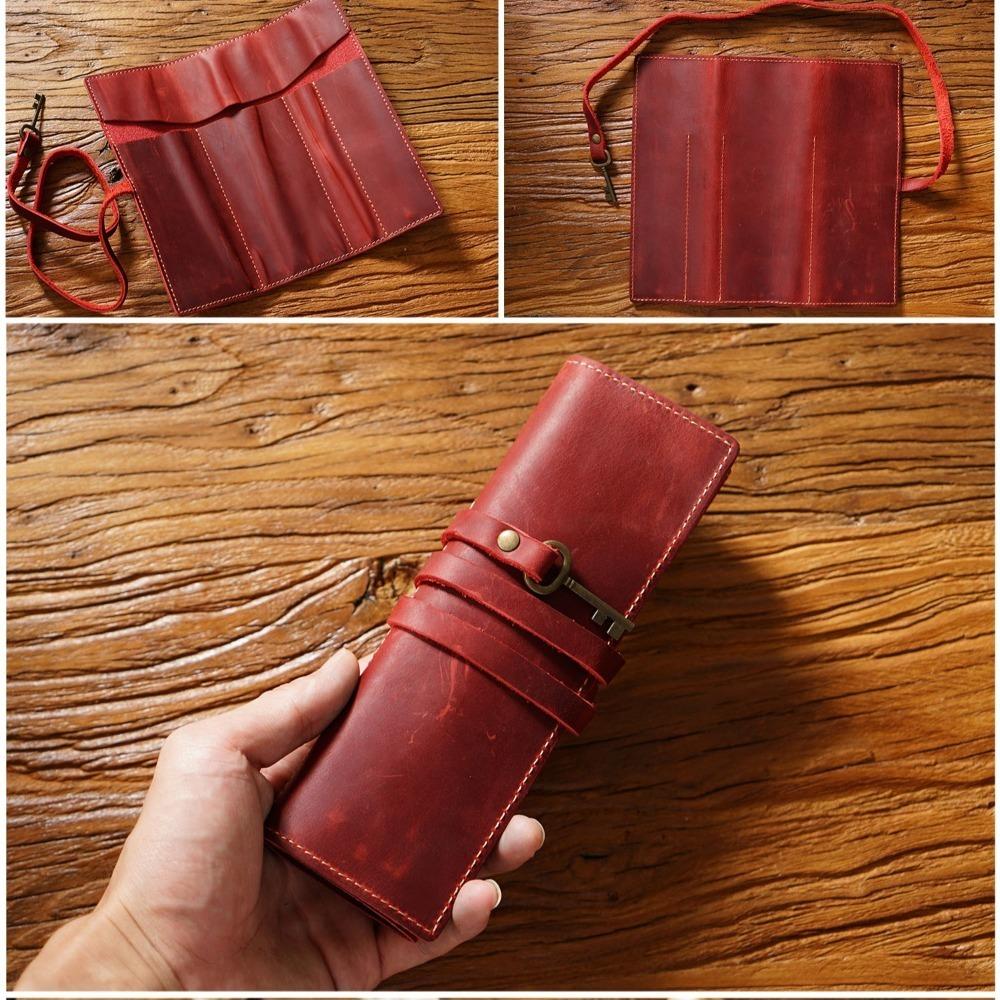 Tie Rope Genuine Leather Pencil Case Nature Cowhide Pen Protection Bag  Student Gift
