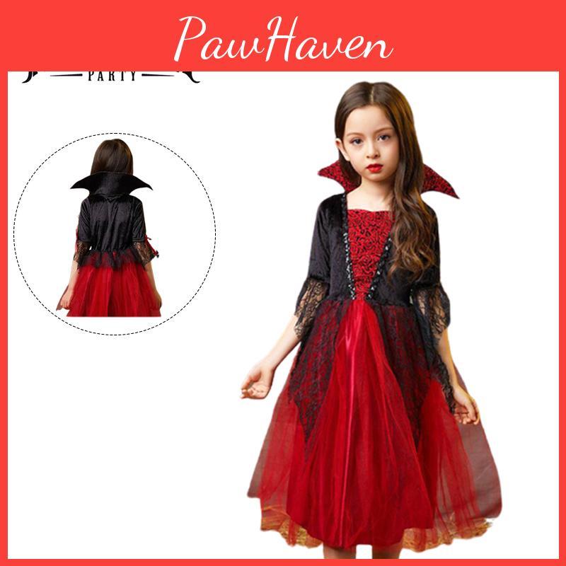 Kids Halloween Wicked Vampire Cosplay Costume Red Tulle Skirt Fancy Dress Party