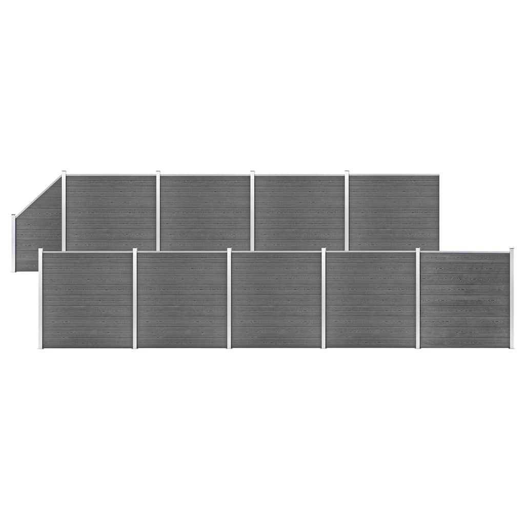 WPC Fence Set: 9 Square Panels + 1 Diagonal Panel 1657 X 186 Cm Grey