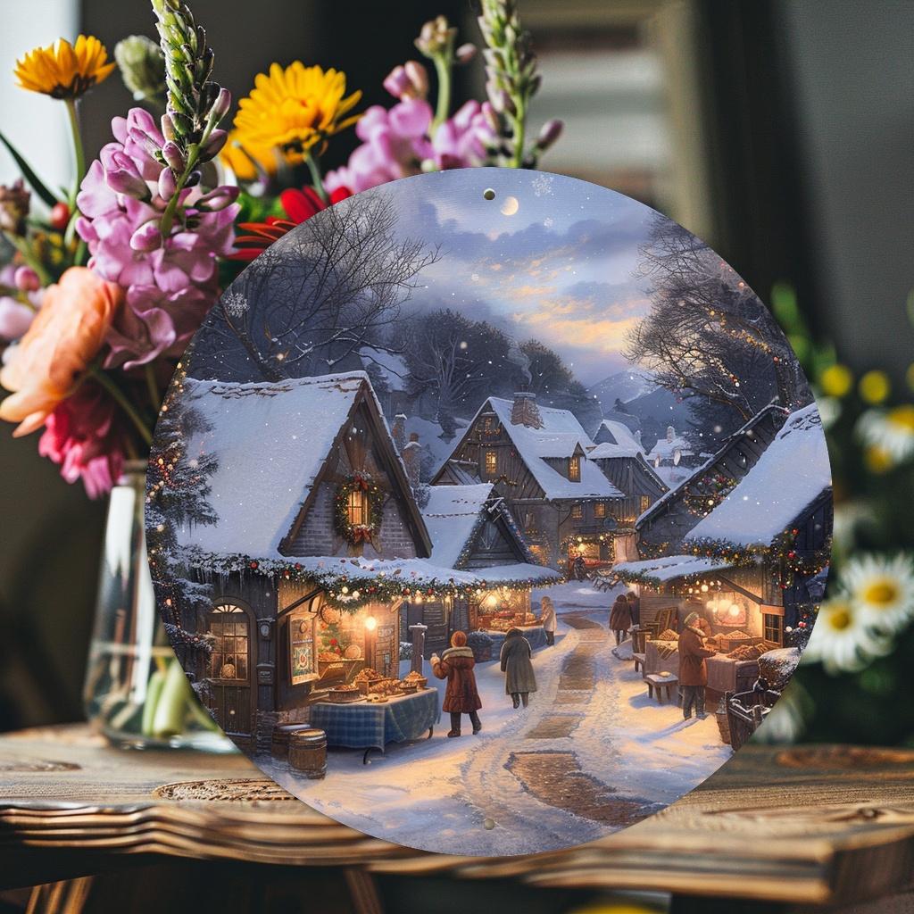 D Flat pc of Round Wall Decoration Featuring a Split Croatia Design Coastal Charm Sunny Harbor And Mountain View This