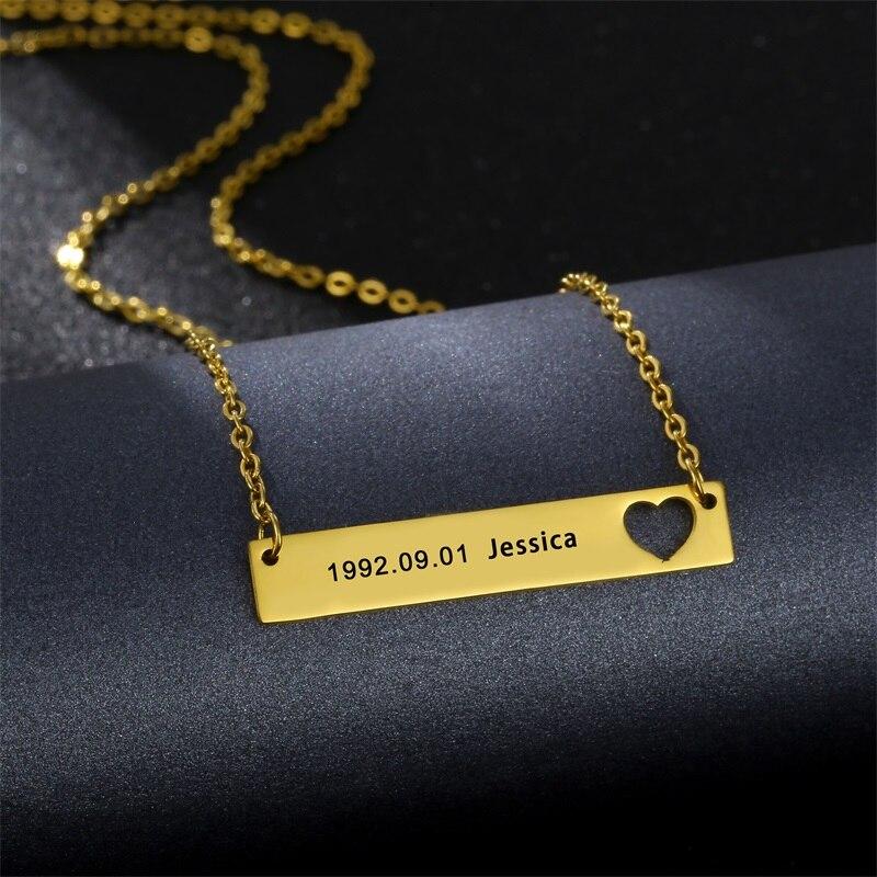 Персонализированный кулон-планка Кулон-ожерелье Нержавеющая сталь Индивидуальная табличка с именем Кулон-ожерелье Гравировка Слова Буквы Украшения Подарок