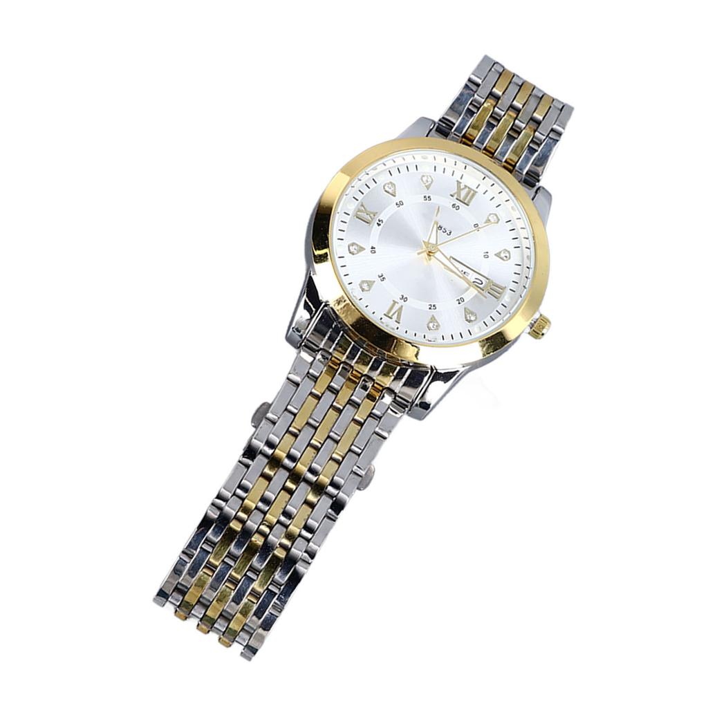 Men Quartz Business Watch with Date Luminous Stainless Steel Double Calendar Wristwatch Waterproof Lightweight Watch
